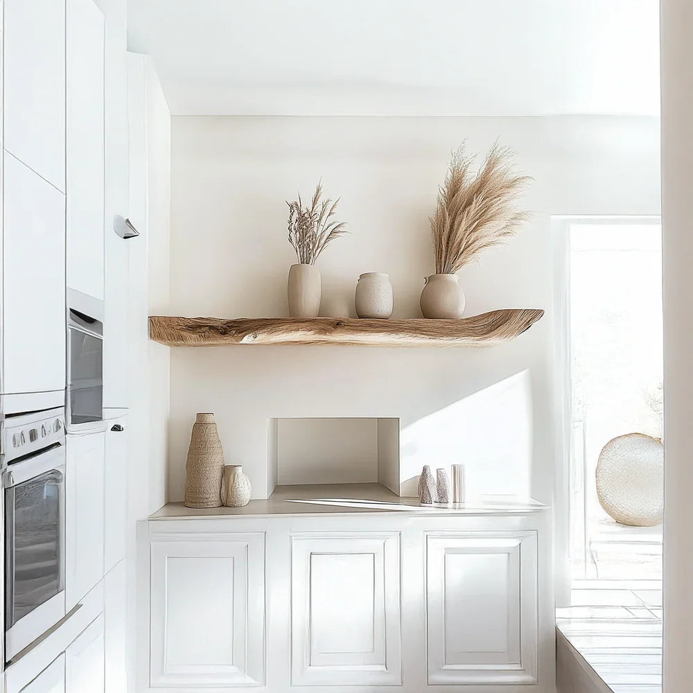 Boho Kitchen Floating Shelf Natural Edge Wooden Shelf For Wall Storage