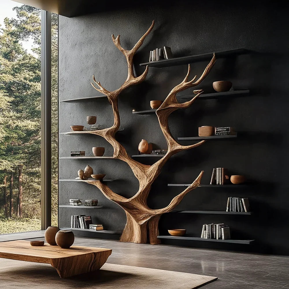 Sculptural Tree Bookcase - Artisan Tree-Inspired Wall Unit