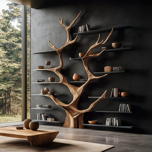 Sculptural Tree Bookcase - Artisan Tree-Inspired Wall Unit
